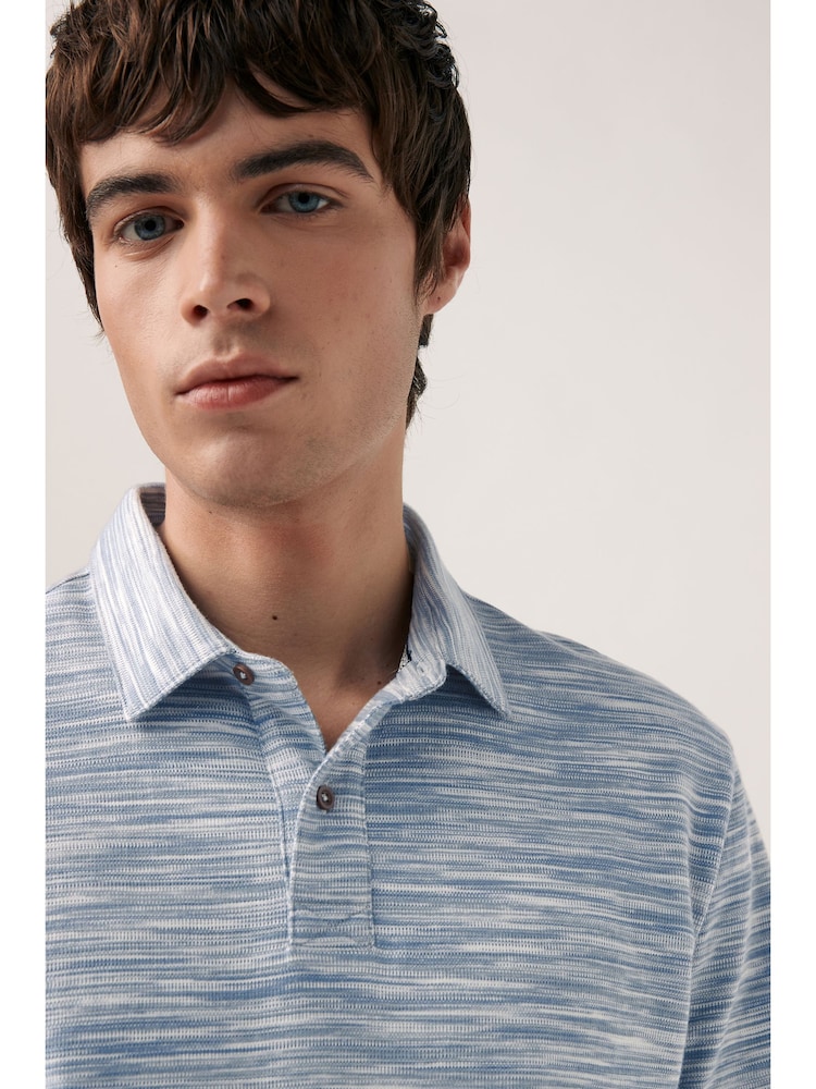 Blue Textured Textured 100% Cotton Polo Shirt - Image 1 of 7