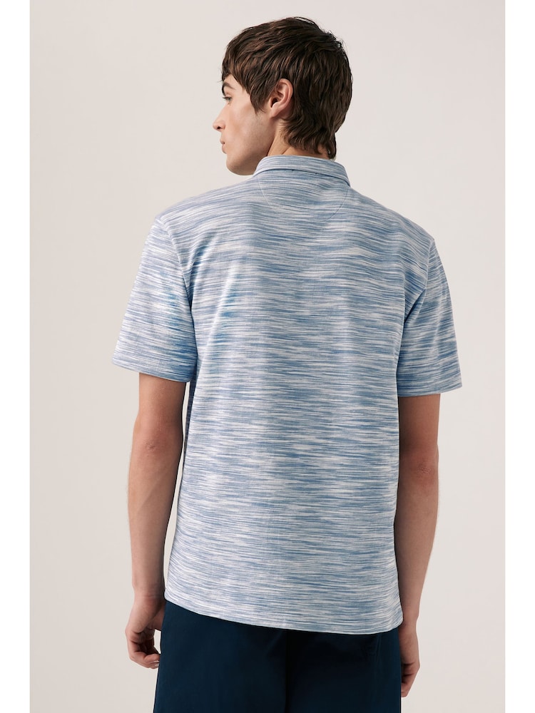 Blue Textured Textured 100% Cotton Polo Shirt - Image 2 of 7