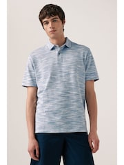 Blue Textured Textured 100% Cotton Polo Shirt - Image 4 of 7