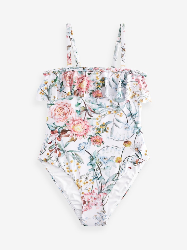 Weißes mit floralem Muster - Figurbetonter Bandeau-Badeanzug - Bild 6 von 6