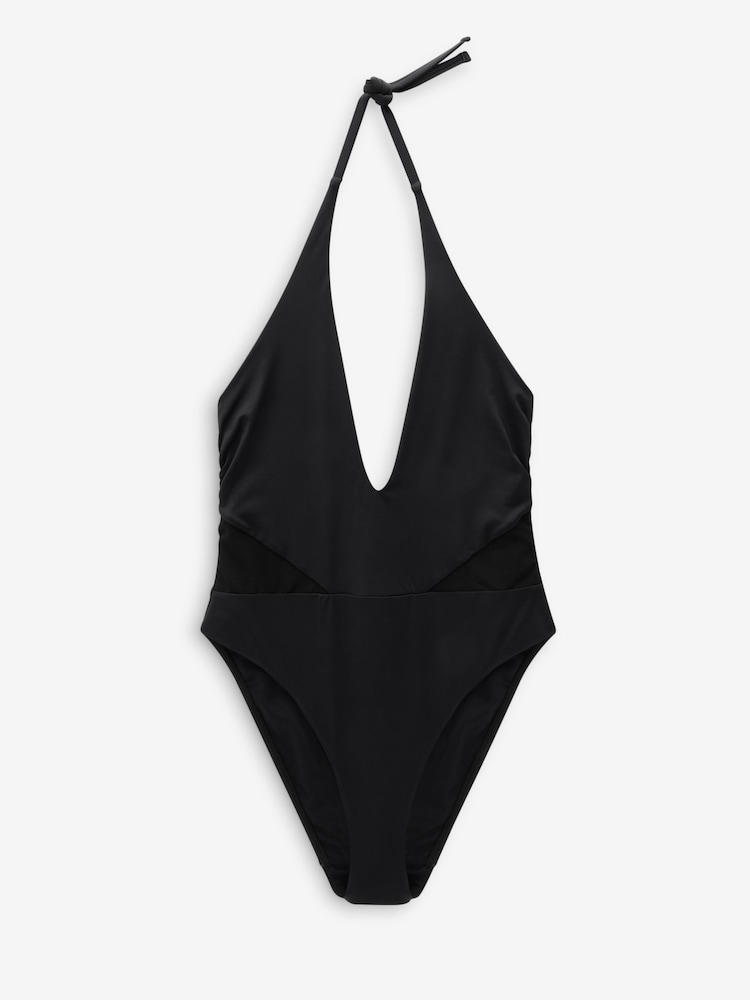 Black Mesh Tummy Control Plunge Swimsuit - Image 6 of 6