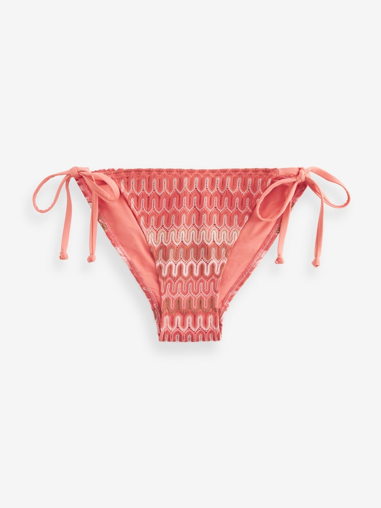 Coral Pink Crochet Tie Side Bikini Bottoms - Image 5 of 5