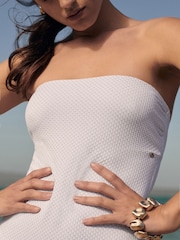 White Glitter Glitter Bandeau Tummy Shaping Control Swimsuit - Image 5 of 7