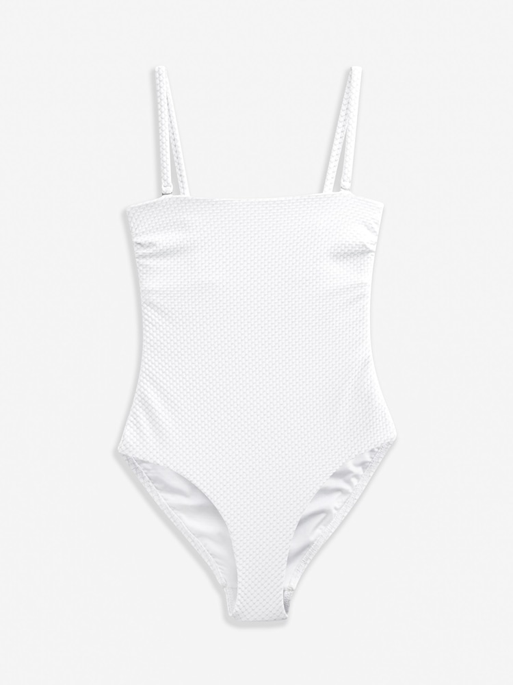 White Glitter Glitter Bandeau Tummy Shaping Control Swimsuit - Image 7 of 7