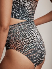 Mint Velvet Charcoal Snake Tummy Control One Shoulder Cutout Swimsuit - Image 5 of 8