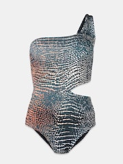 Mint Velvet Charcoal Snake Tummy Control One Shoulder Cutout Swimsuit - Image 7 of 8