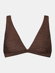 Mint Velvet Bronze Sparkle Ribbed Plunge Bikini Top - Image 3 of 4