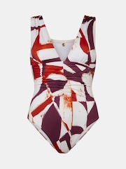 Mint Velvet Wine Ruched Plunge Tummy Control Swimsuit - Image 3 of 4