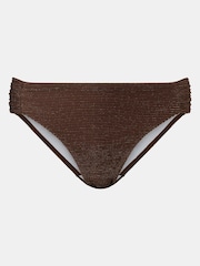 Mint Velvet Bronze Sparkle Ribbed Ruched Side Bikini Briefs - Image 3 of 4