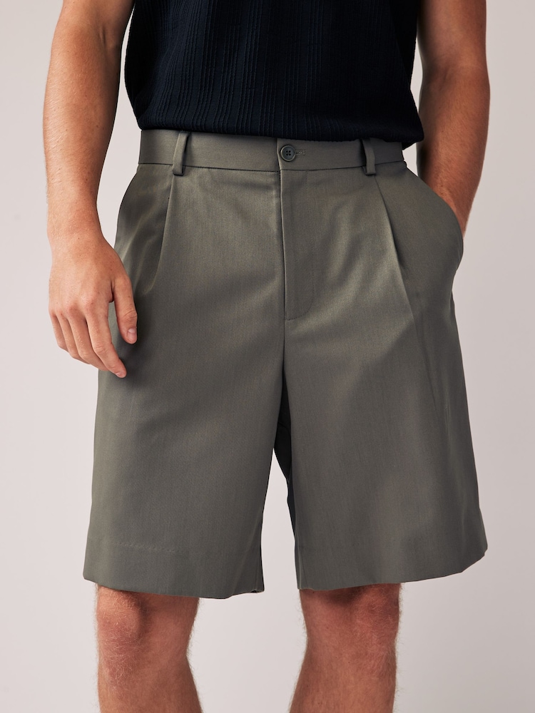 Green EDIT Slouchy Style Suit Shorts - Image 1 of 8 Green EDIT Slouchy Style Suit Shorts - Image 1 of 8