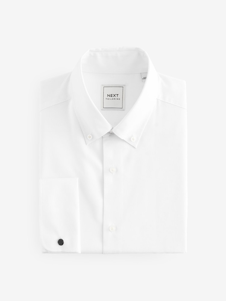 White Slim Fit Easy Care Oxford Double Cuff Shirt With Button Down Collar - Image 1 of 6