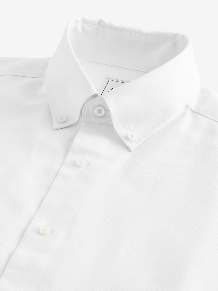 White Slim Fit Easy Care Oxford Double Cuff Shirt With Button Down Collar - Image 2 of 6