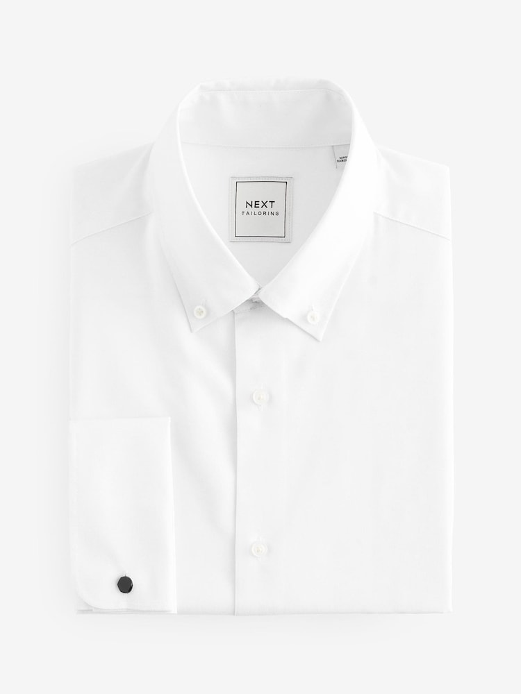 Blanc - Coupe ajustée Easy Care Oxford Chemise à double poignet avec col boutonné - Image 4 of 6