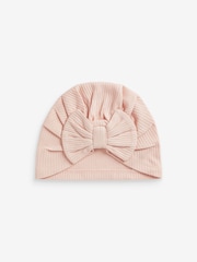 Pink/Rust Baby Bow Turban 100% Cotton Hats 2 Pack (0mths-2yrs) - Image 3 of 4