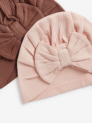 Pink/Rust Baby Bow Turban 100% Cotton Hats 2 Pack (0mths-2yrs) - Image 4 of 4