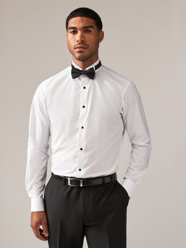 White/Black Slim Fit Double Cuff Regular Fit Shirt And Bow Tie Pack - Image 2 of 8