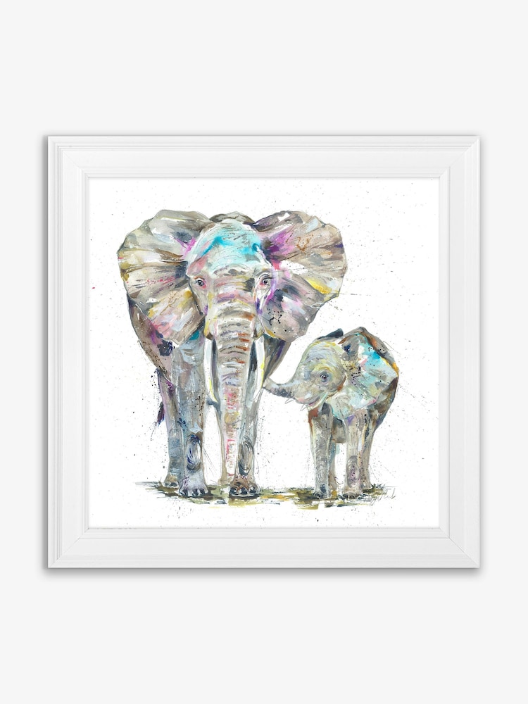 Artko White Elephant and Baby by Nicola Jane Rowles Framed Art - Image 2 of 3