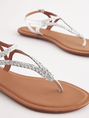 Silver Extra Wide Fit Forever Comfort® Leather Plait Toe Post Flat Sandals - Image 3 of 5