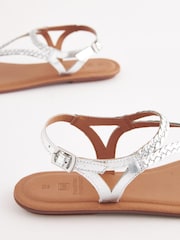 Silver Extra Wide Fit Forever Comfort® Leather Plait Toe Post Flat Sandals - Image 4 of 5