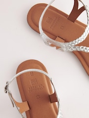 Silver Extra Wide Fit Forever Comfort® Leather Plait Toe Post Flat Sandals - Image 5 of 5