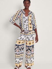 Monsoon Natural Corey Print Trousers - Image 1 of 5