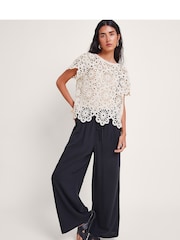 Monsoon Black Lana Wide Leg Trousers With Linen - Image 3 of 5