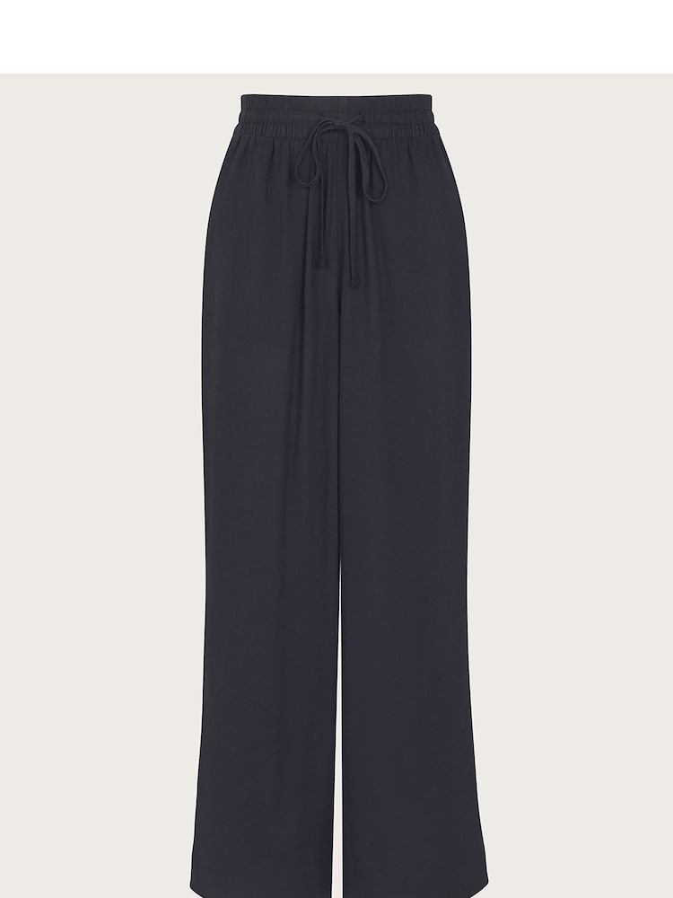 Monsoon Black Lana Wide Leg Trousers With Linen - Image 5 of 5