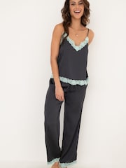 Pour Moi Grey Dusk Satin Lace Cami and Trousers Pyjamas Set - Image 1 of 4