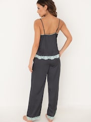 Pour Moi Grey Dusk Satin Lace Cami and Trousers Pyjamas Set - Image 2 of 4