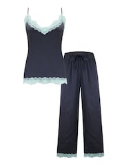 Pour Moi Grey Dusk Satin Lace Cami and Trousers Pyjamas Set - Image 4 of 4