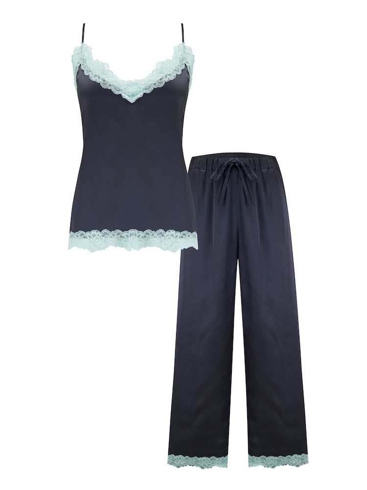 Pour Moi Grey Dusk Satin Lace Cami and Trousers Pyjamas Set - Image 4 of 4
