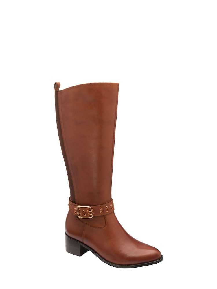Ravel Brown Leather Zip-Up Knee High Boots - Image 1 of 1 Ravel Brown Leather Zip-Up Knee High Boots - Image 1 of 1