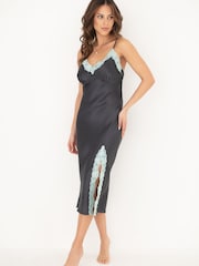 Pour Moi Grey Dusk Satin and Lace Midi Chemise - Image 1 of 4
