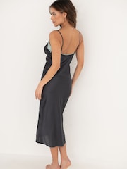 Pour Moi Grey Dusk Satin and Lace Midi Chemise - Image 2 of 4