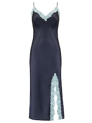 Pour Moi Grey Dusk Satin and Lace Midi Chemise - Image 3 of 4