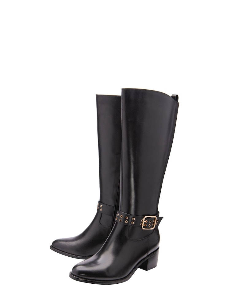 Ravel Black Leather Zip-Up Knee High Boots - Image 2 of 4
