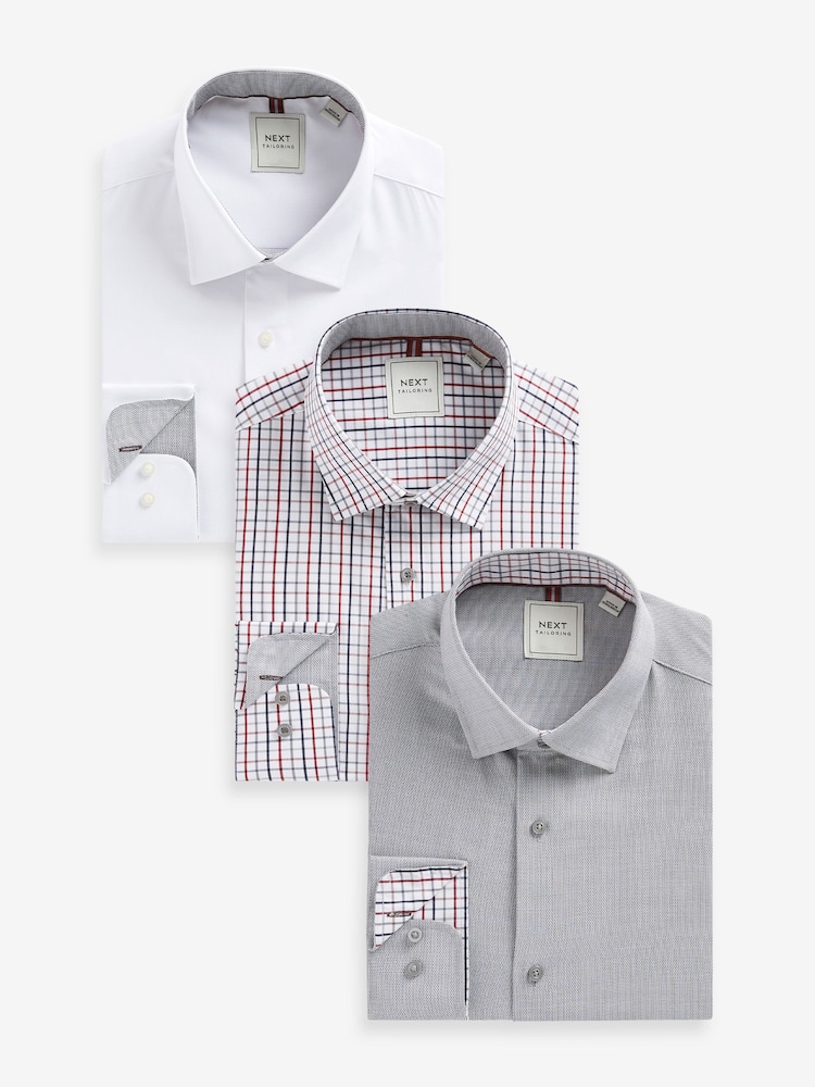 Grey/White/Gingham Regular Fit Single Cuff Easy Care Shirts 3 Pack - Image 1 of 10