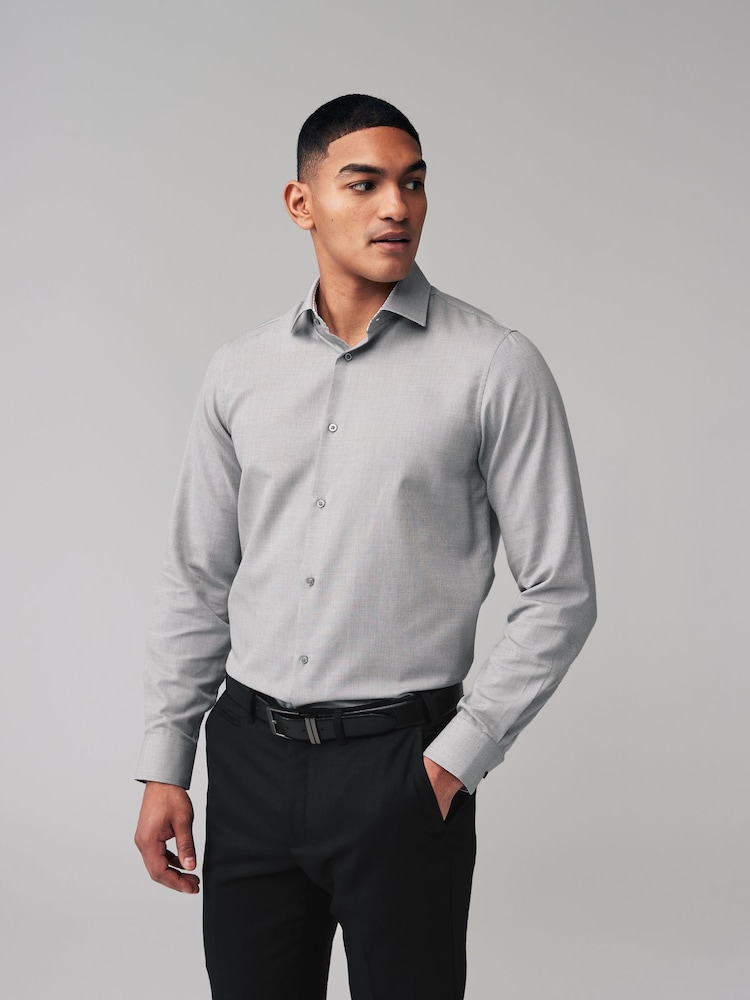 Grey/White/Gingham Regular Fit Single Cuff Easy Care Shirts 3 Pack - Image 2 of 10