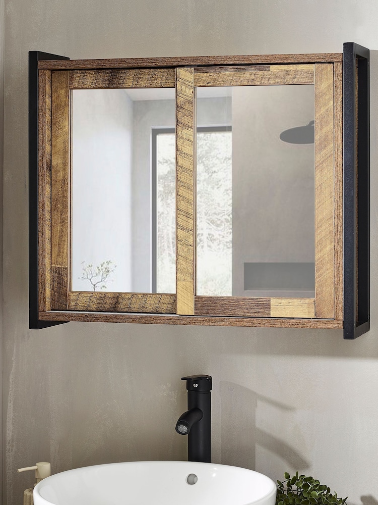 Natural Bronx Sliding Door Double Mirror Cabinet - Image 1 of 8