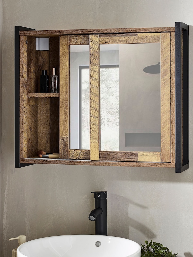 Natural Bronx Sliding Door Double Mirror Cabinet - Image 2 of 8
