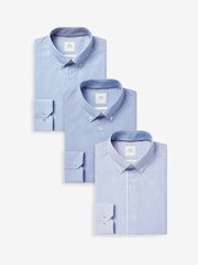Light Blue/Blue Check/Blue Stripe Regular Fit Easy Care Single Cuff Oxford Smart Shirts 3 Pack - Image 1 of 7