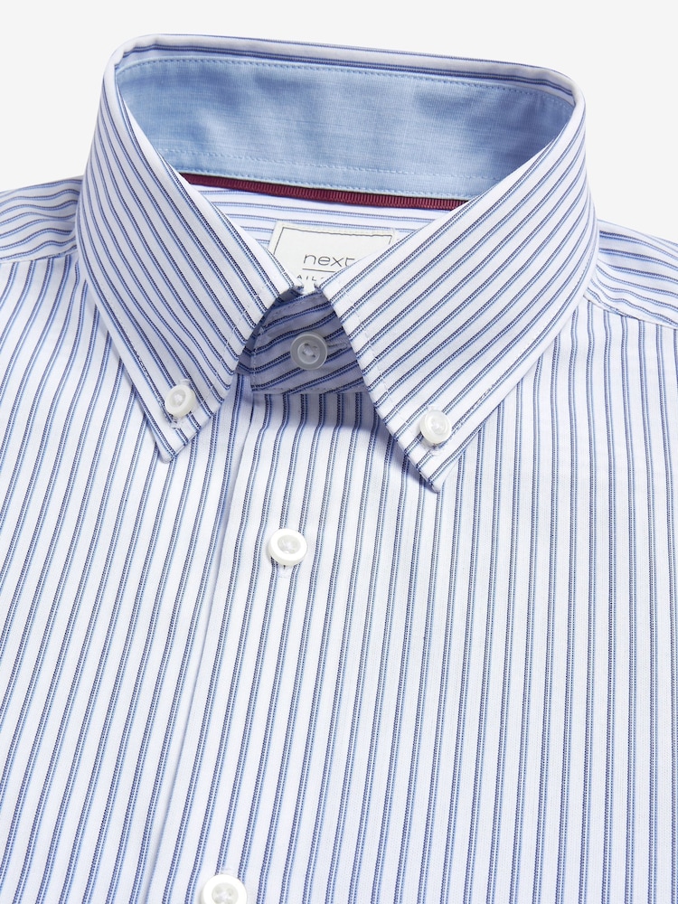 Light Blue/Blue Check/Blue Stripe Regular Fit Easy Care Single Cuff Oxford Smart Shirts 3 Pack - Image 2 of 7