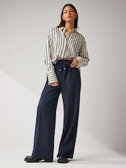 Navy Textured Elasticated Wide Leg Trousers - Image 1 of 6