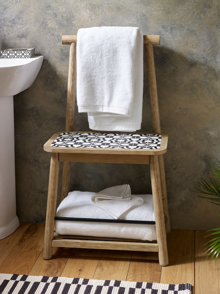 Black & White Geo Print Towel Rack Storage Stool - Image 1 of 7