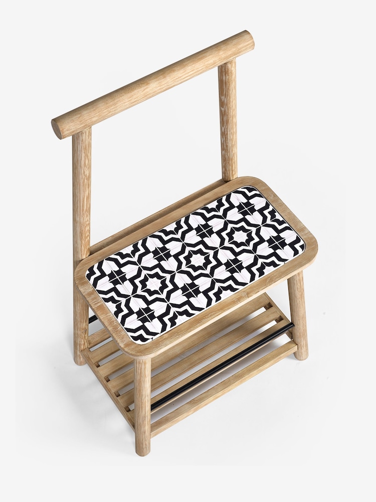 Black & White Geo Print Towel Rack Storage Stool - Image 7 of 7
