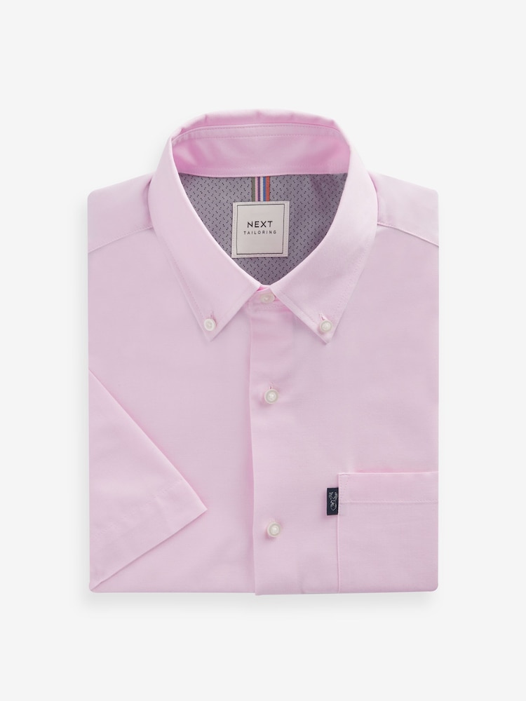 Lichtroze - Slim Fit - Gemakkelijk te strijken Oxford overhemd met korte mouwen en knopen - Image 5 of 7