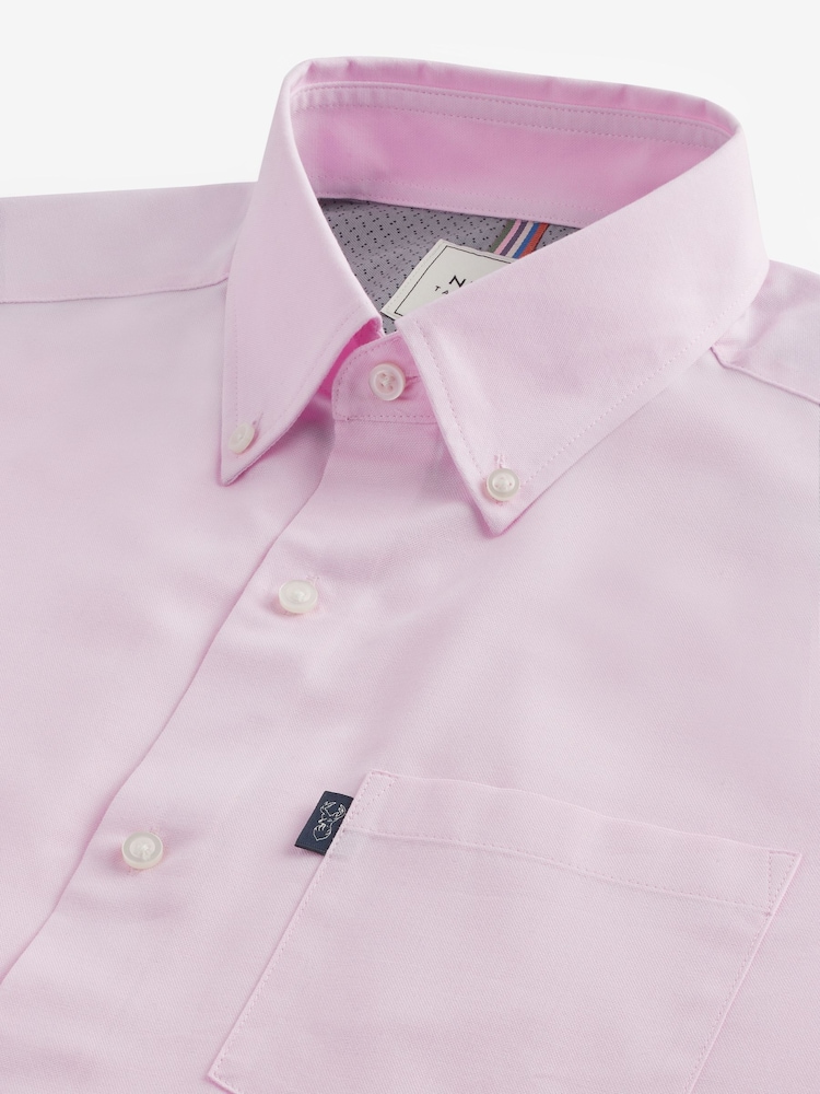 Lichtroze - Slim Fit - Gemakkelijk te strijken Oxford overhemd met korte mouwen en knopen - Image 6 of 7