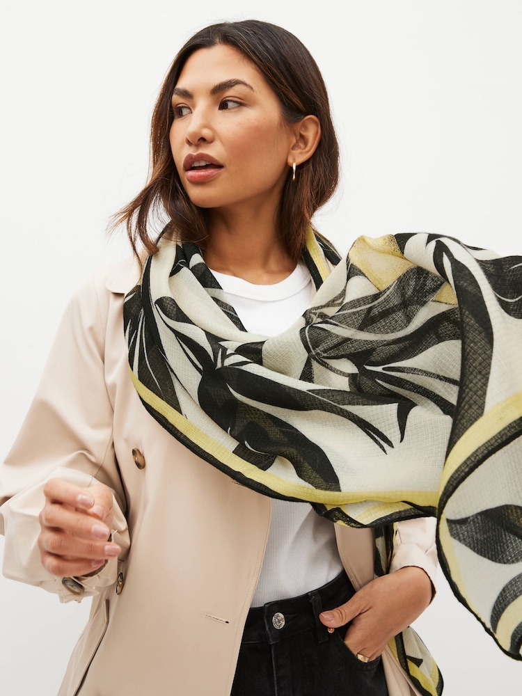 Black/Yellow Lemon Print Lightweight Scarf - Image 1 of 5