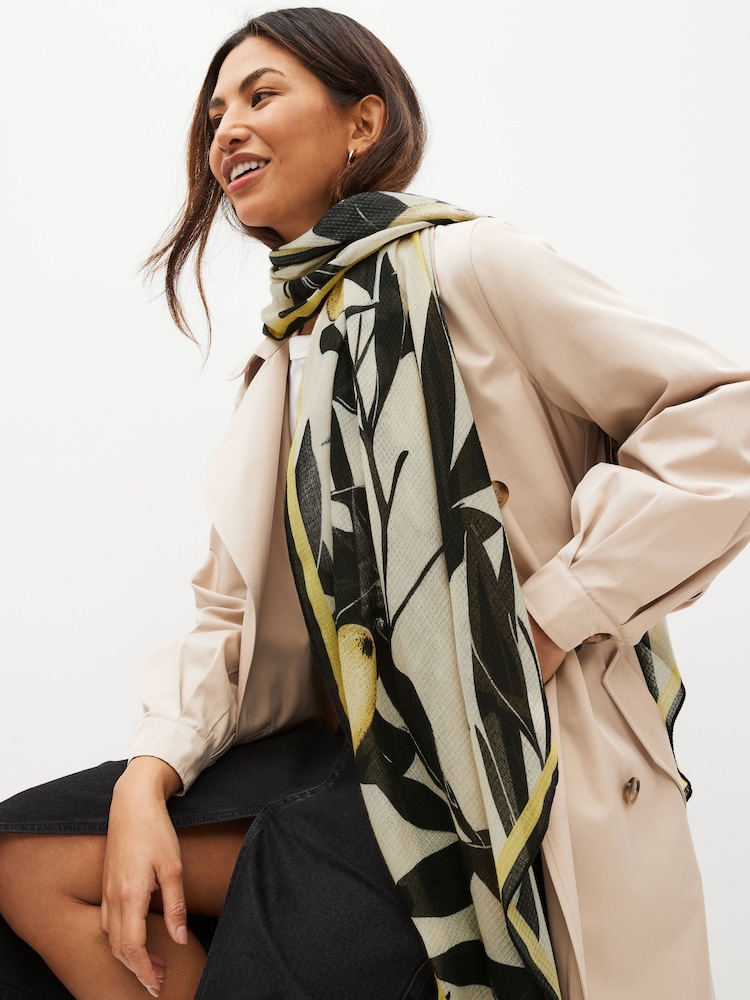 Black/Yellow Lemon Print Lightweight Scarf - Image 2 of 5