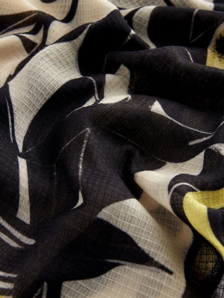 Black/Yellow Lemon Print Lightweight Scarf - Image 4 of 5
